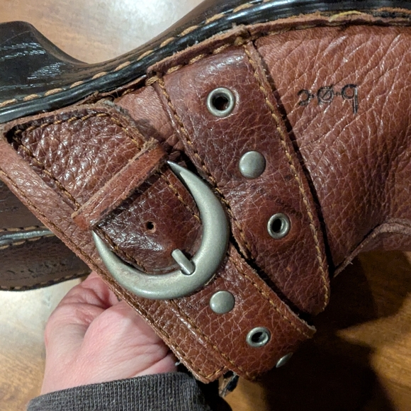 Brown and Black Leather Mules with Decorative Strap - Picture 11 of 12